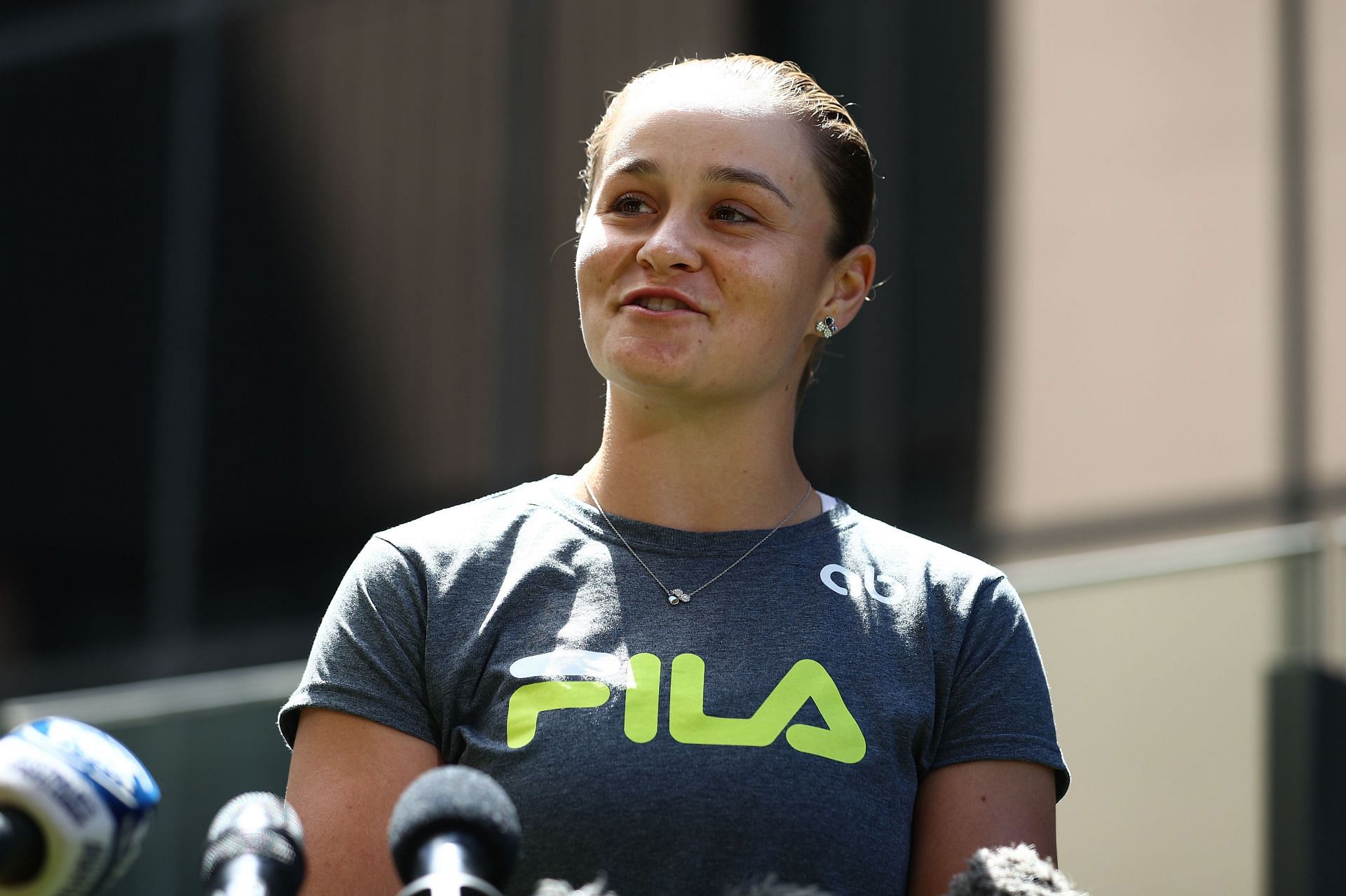 Ashleigh Barty at a press conference after announcing her retirement from tennis 