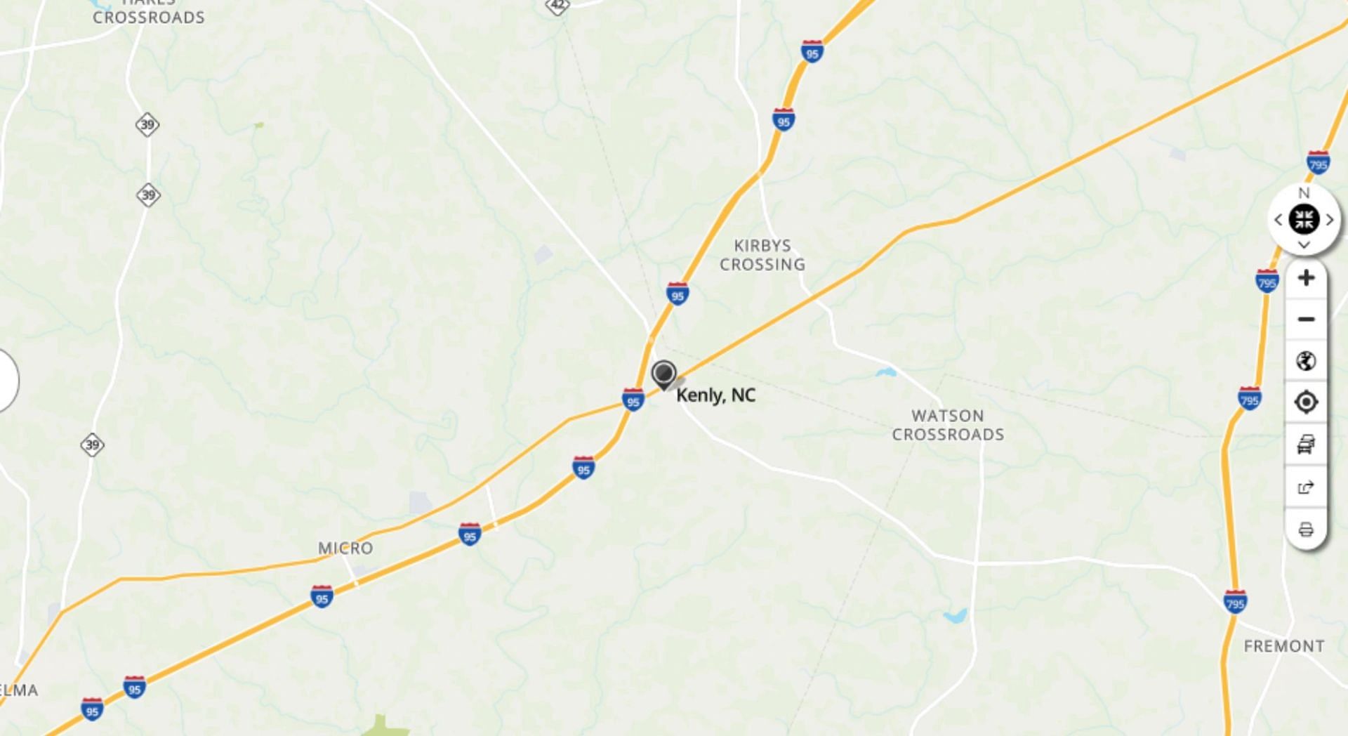 The town of Kenly, North Carolina (Image via Map Quest)