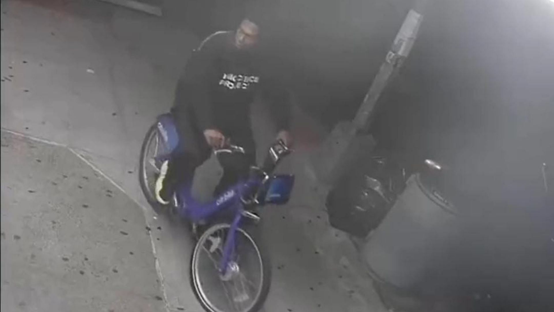 A man suspected of stabbing homeless people in New York was seen riding a Citi bike (Image via Twitter @/NYPDPC)