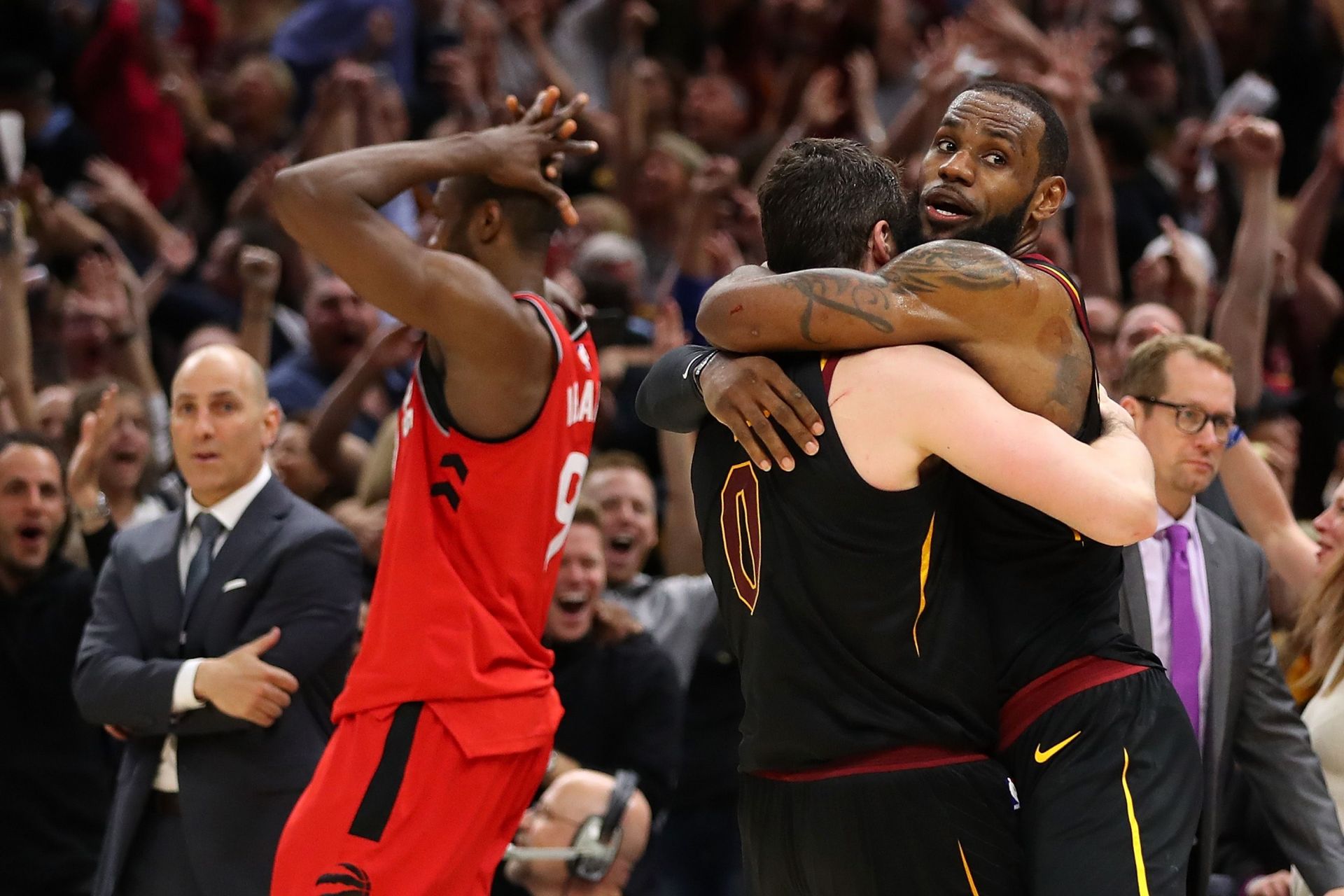 LeBron James celebrates against the Toronto Raptors