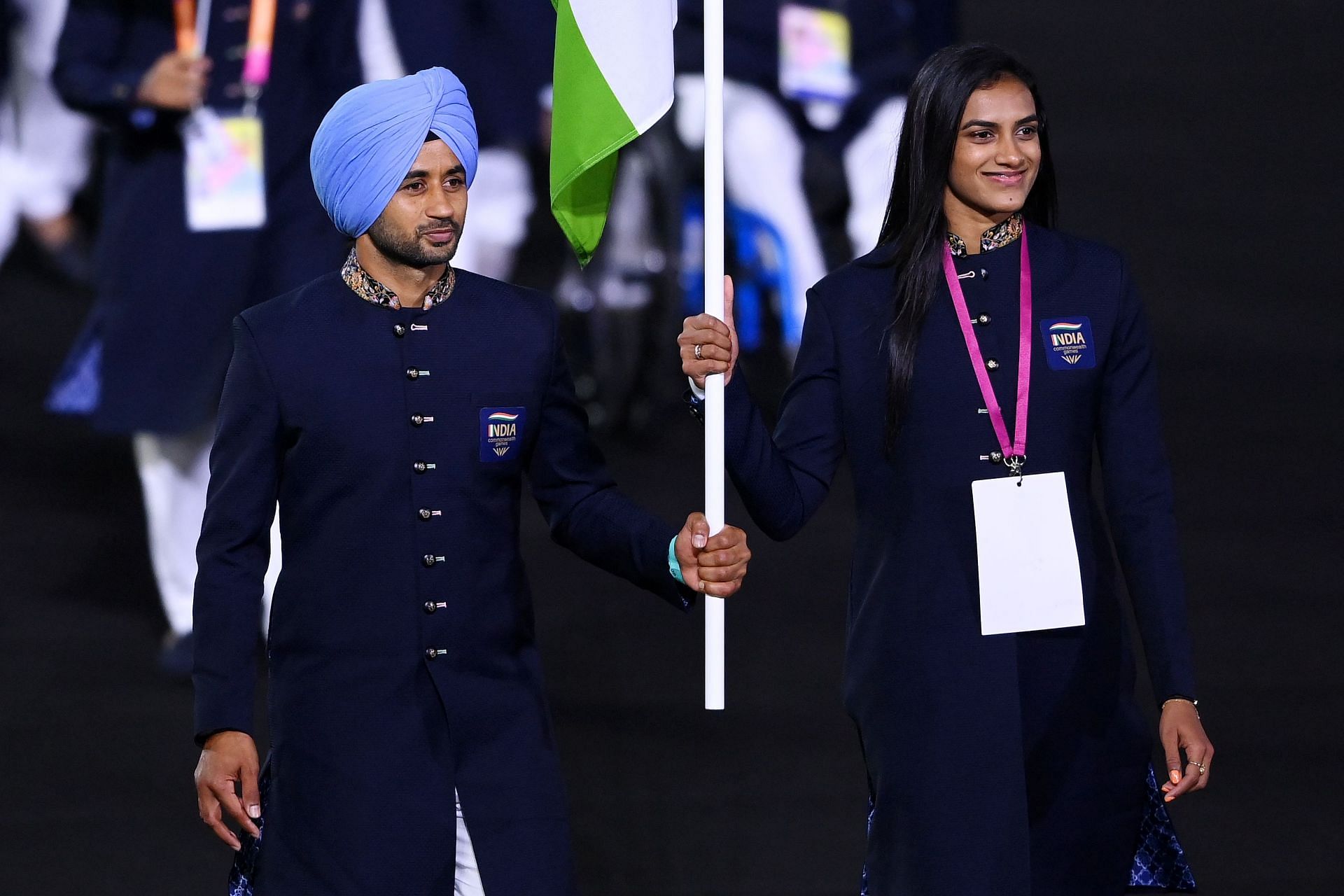 A closer look at Manpreet Singh and PV Sindhu at the CWG Opening ceremony. (PC: Getty)