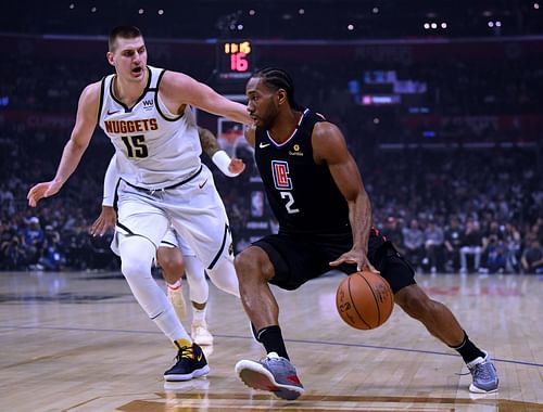 Kawhi Leonard of the LA Clippers against Nikola Jokic of the Denver Nuggets