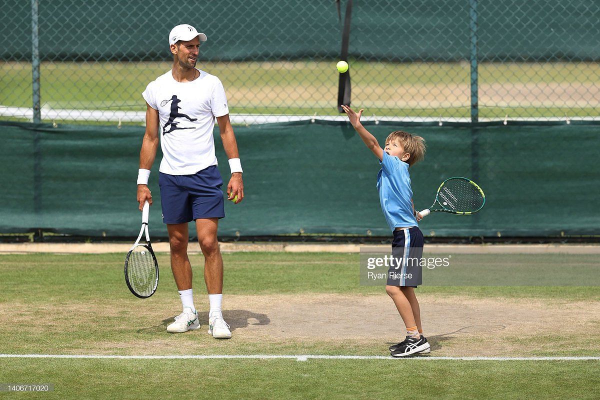 Djokovic watching his son serve