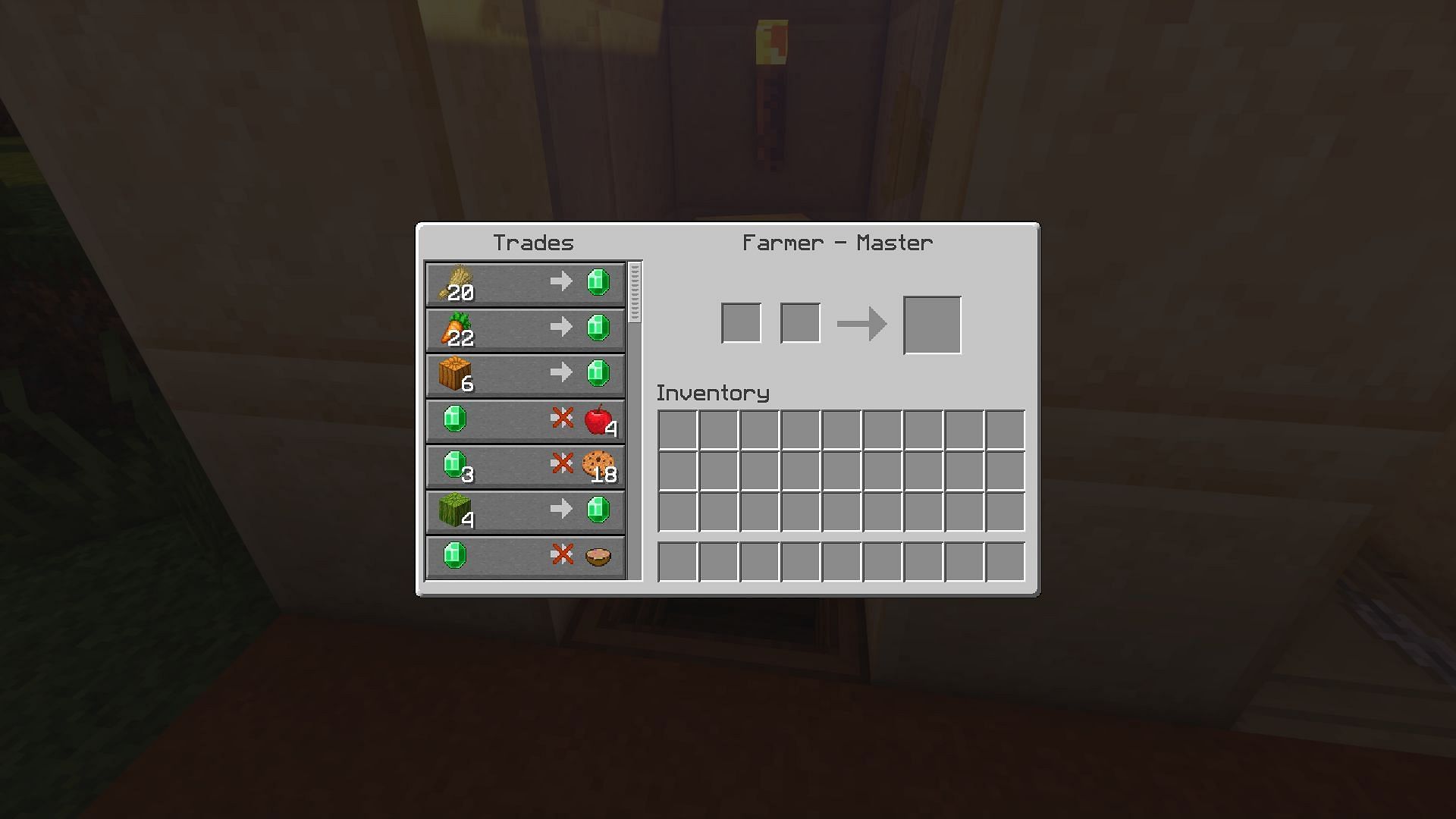 An example of the trades offered by a farmer villager (Image via Minecraft)