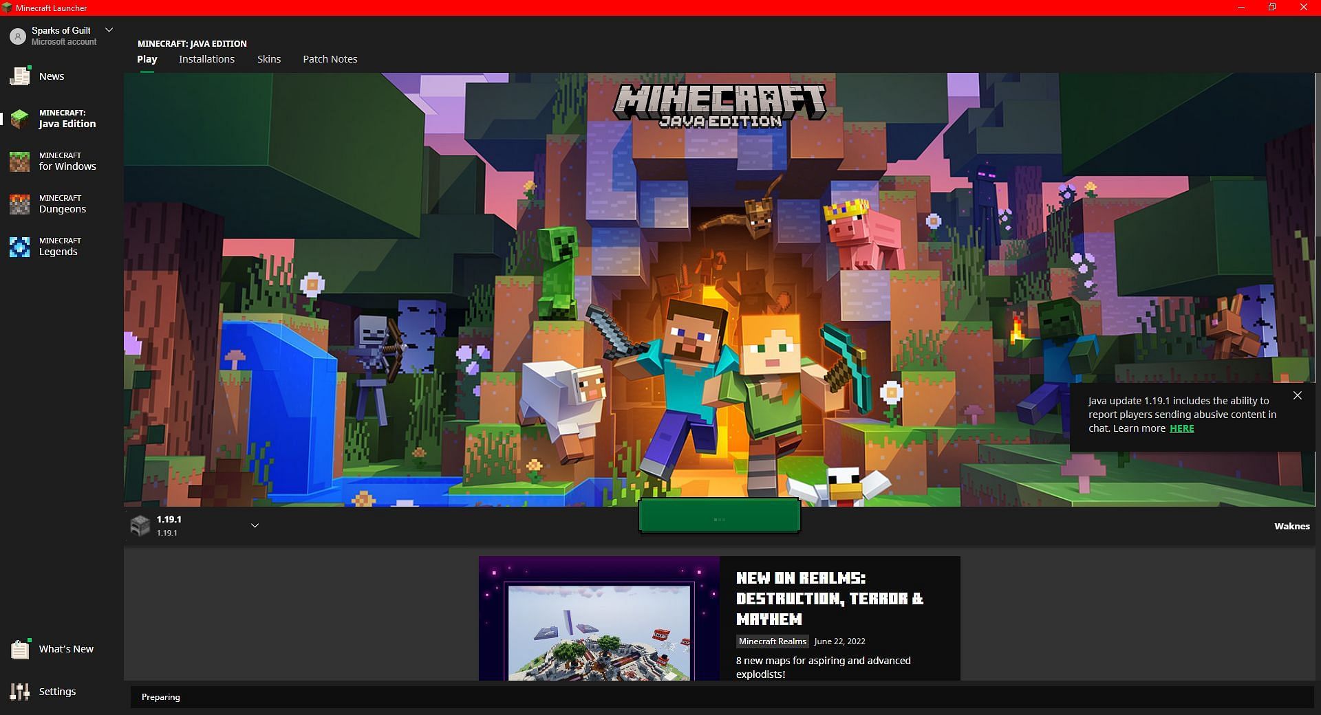 The game launcher preparing an installation (Image via Minecraft Launcher)