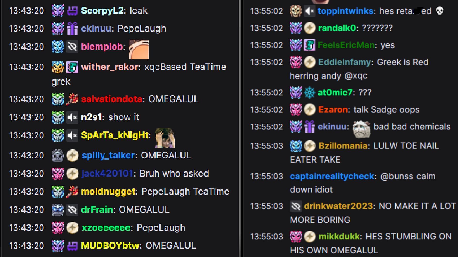 Chat reacting to the incident (Image via xqc / Twitch)