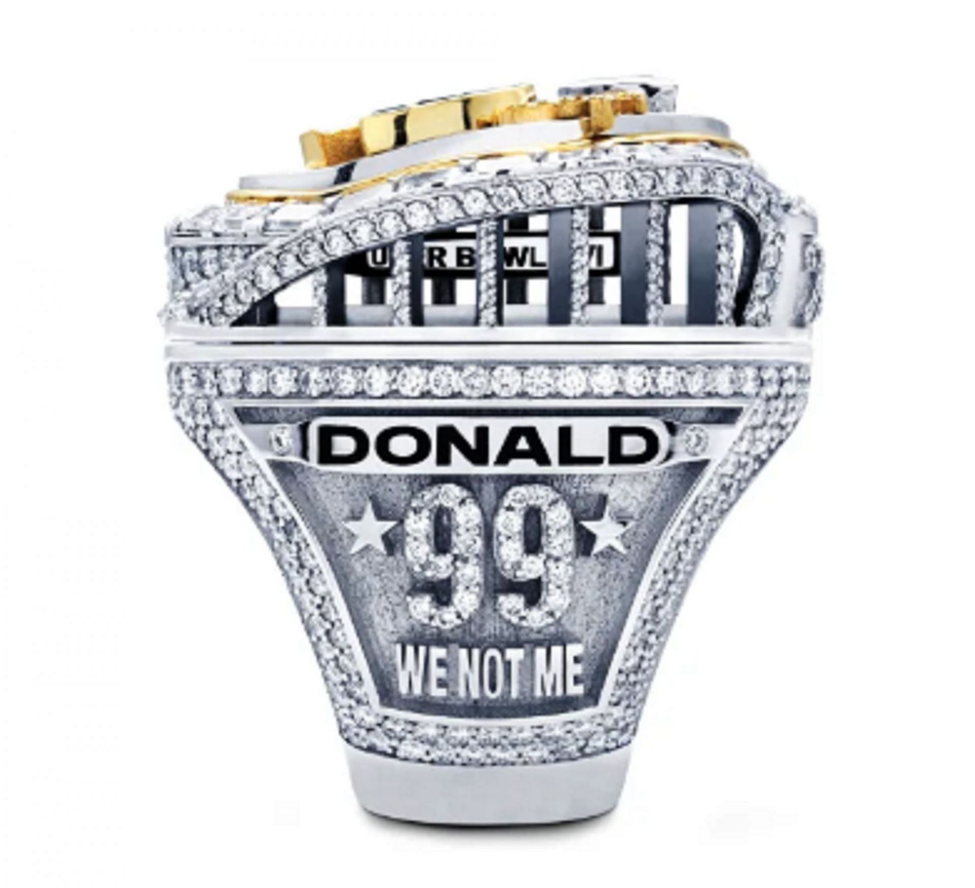 Champion ring for winning the Lombardi Trophy ring side view - Credit: therams.com