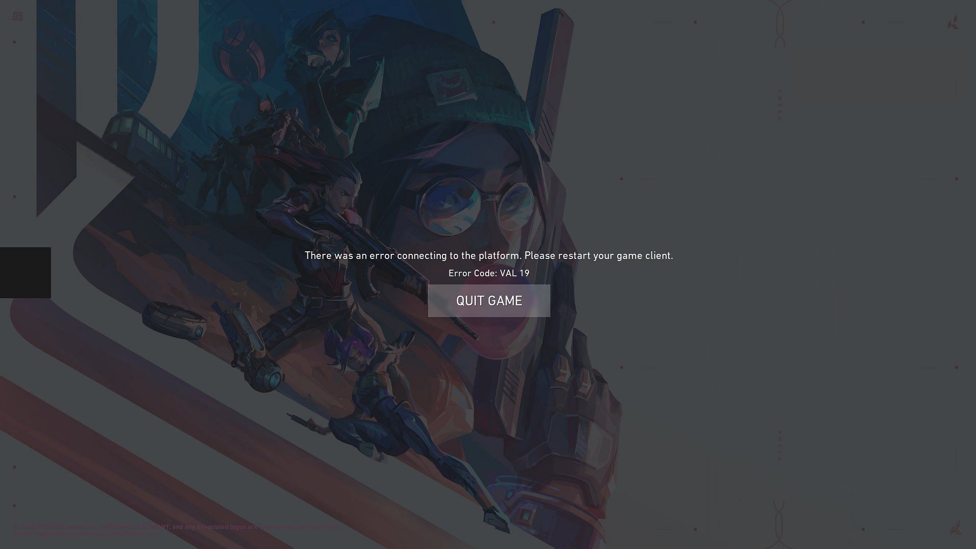 Valorant players have been receiving the VAL 19 error code (Image via Riot Games Client)