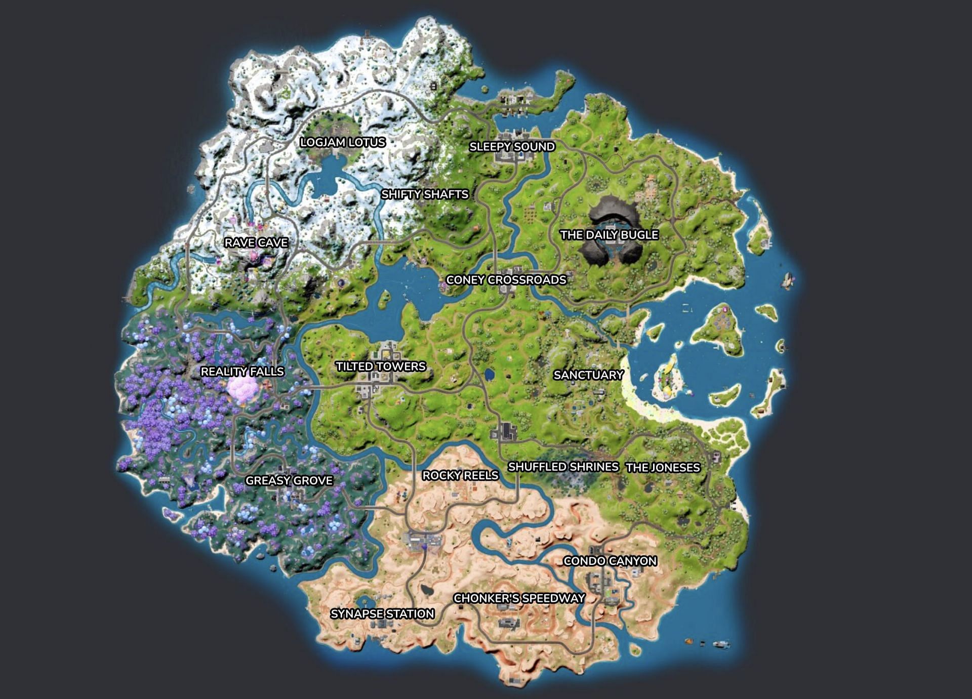 There are currently 16 POIs in the game (Image via Fortnite.GG)