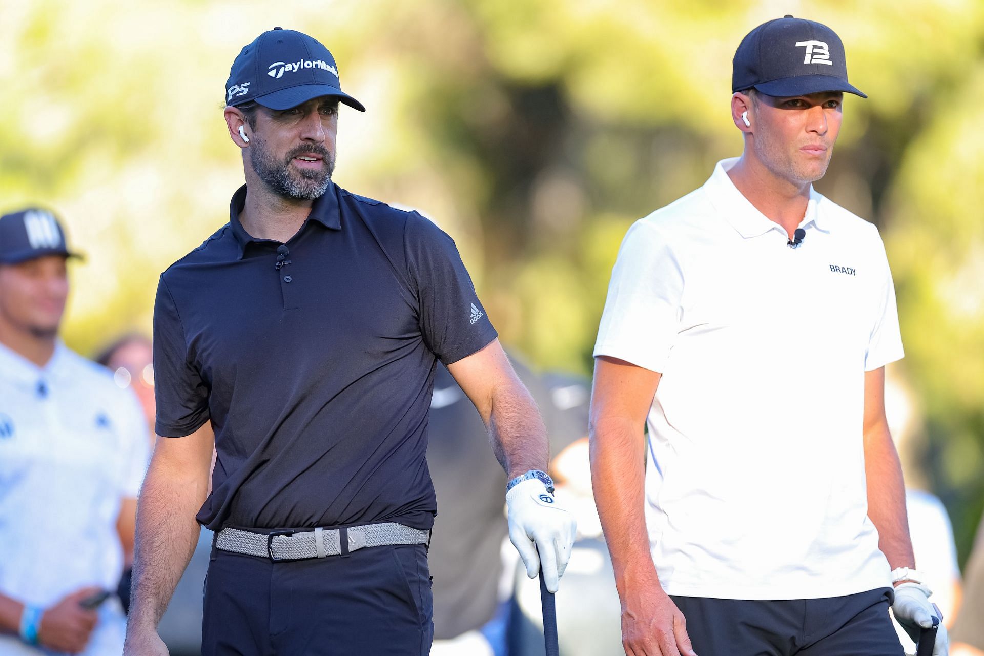 Tom Brady and Aaron Rodgers during &#039;The Match&#039; featuring Patrick Mahomes and Josh Allen