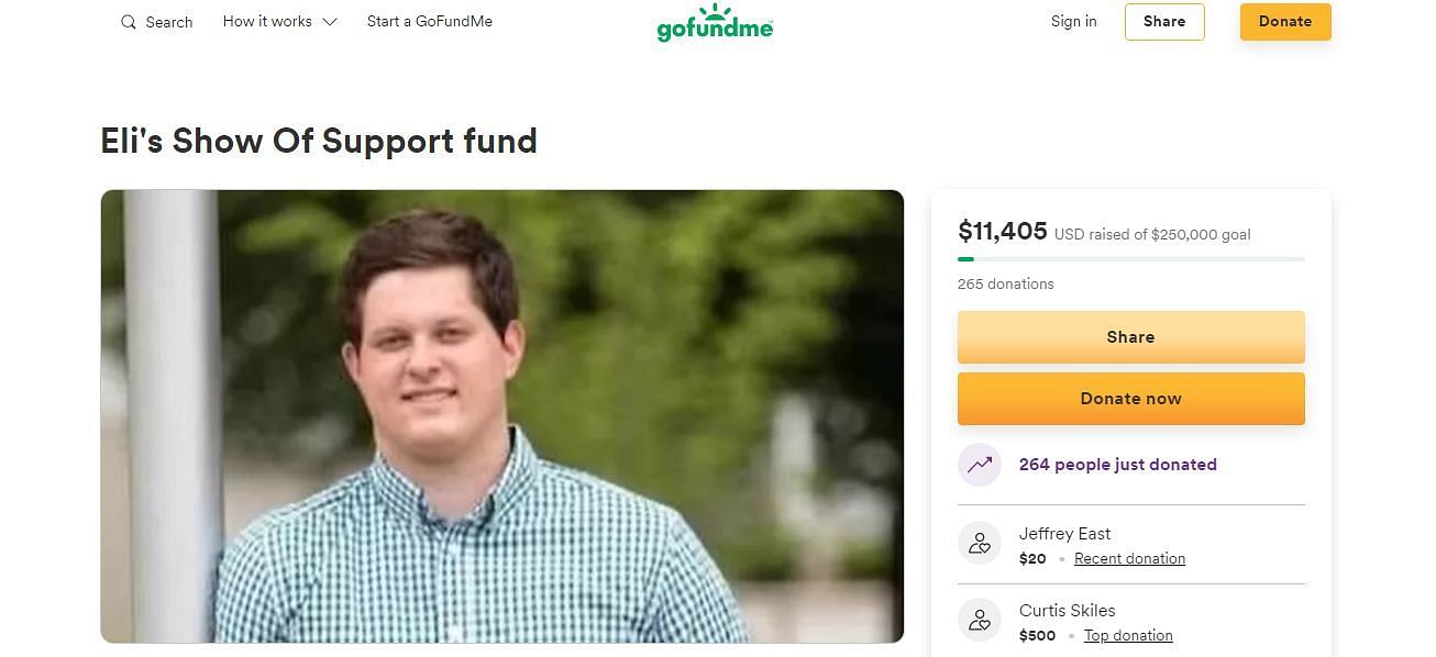 Elisjsha Dicken&#039;s GoFundMe page has raised more than $11,000 (Image via GoFundMe)