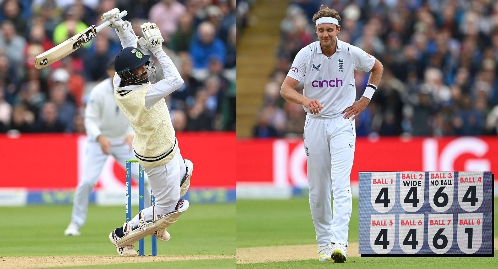 Jasprit Bumrah (left) during this scintillating cameo; (Right) Stuart Broad. Pics: Getty Images