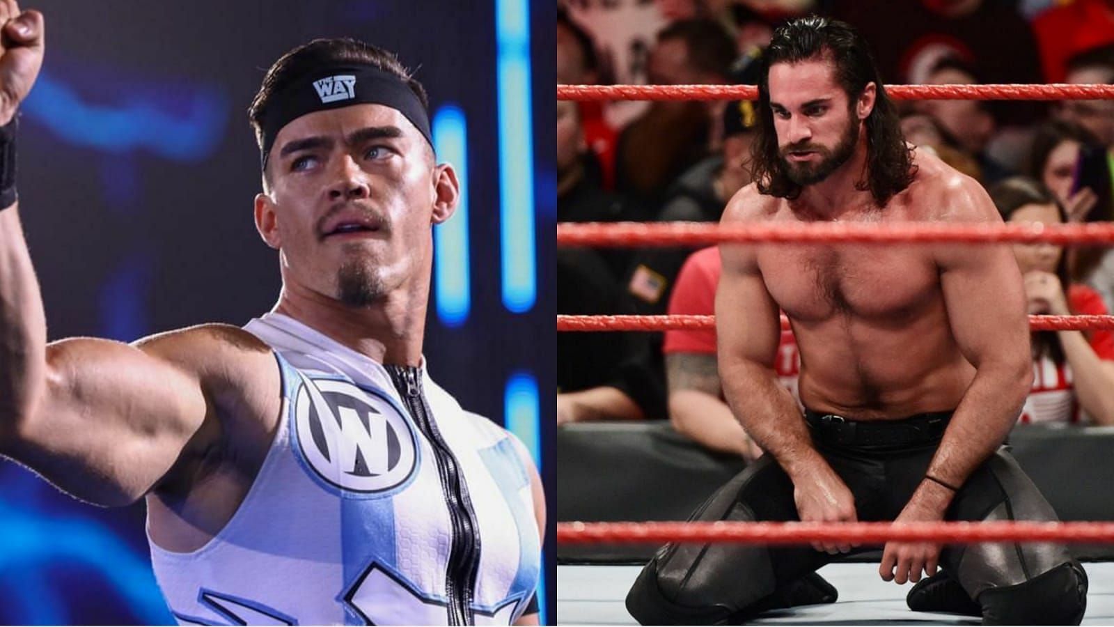 Theory (L) and Seth Rollins (R) were in action at WWE Sunday Stunner