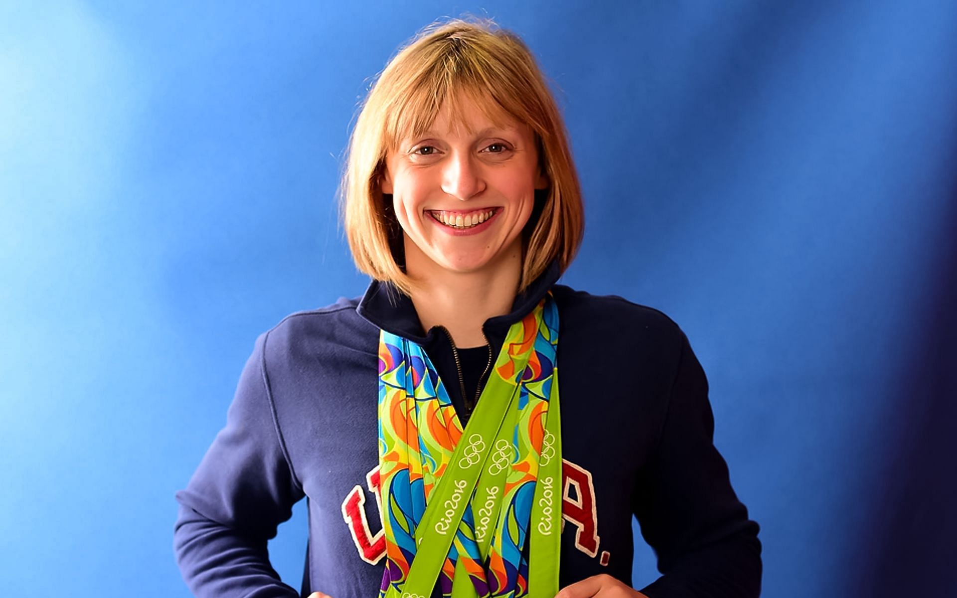 Katie Ledecky with the medals that she won in the 2016 Summer Olympics (Image via Getty Images)