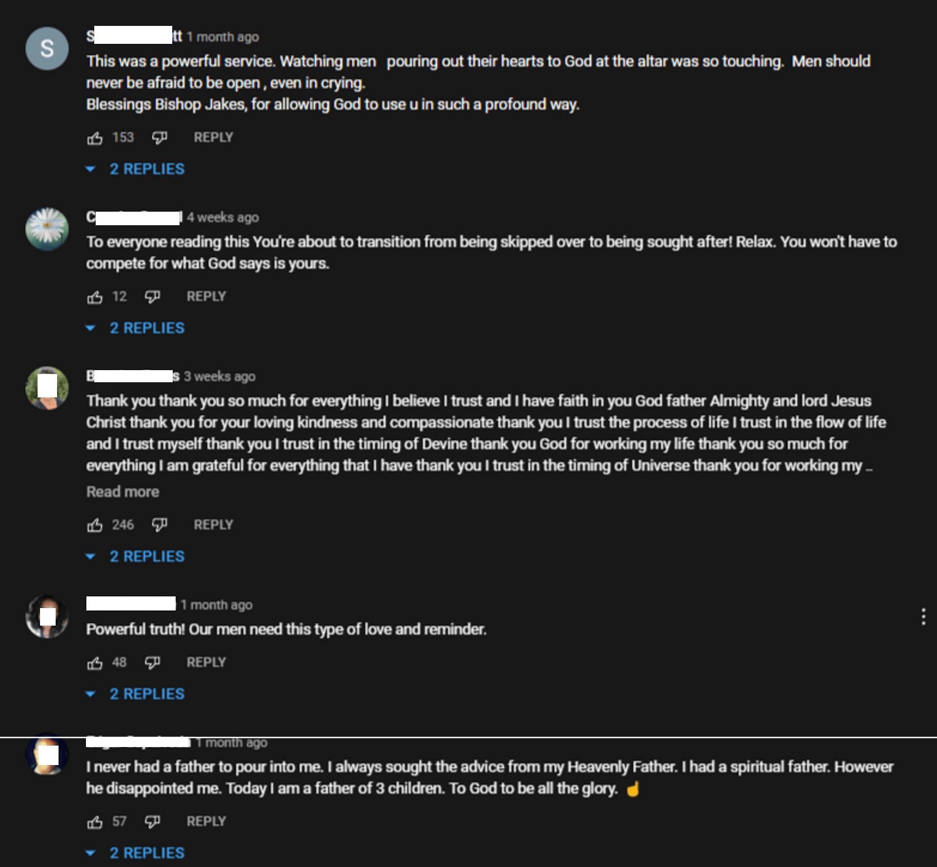 The comments from Jakes&#039; supporters on YouTube (Image via TDJakesOfficial/YouTube)