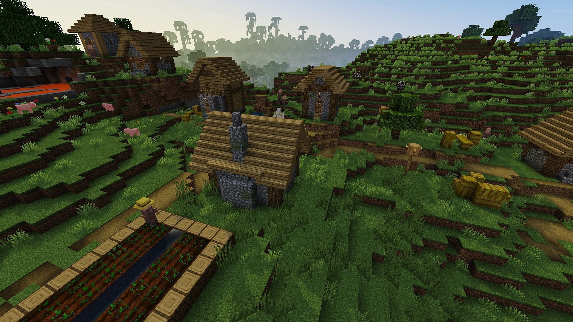 The plains village using Lagless shaders (Image via Minecraft)