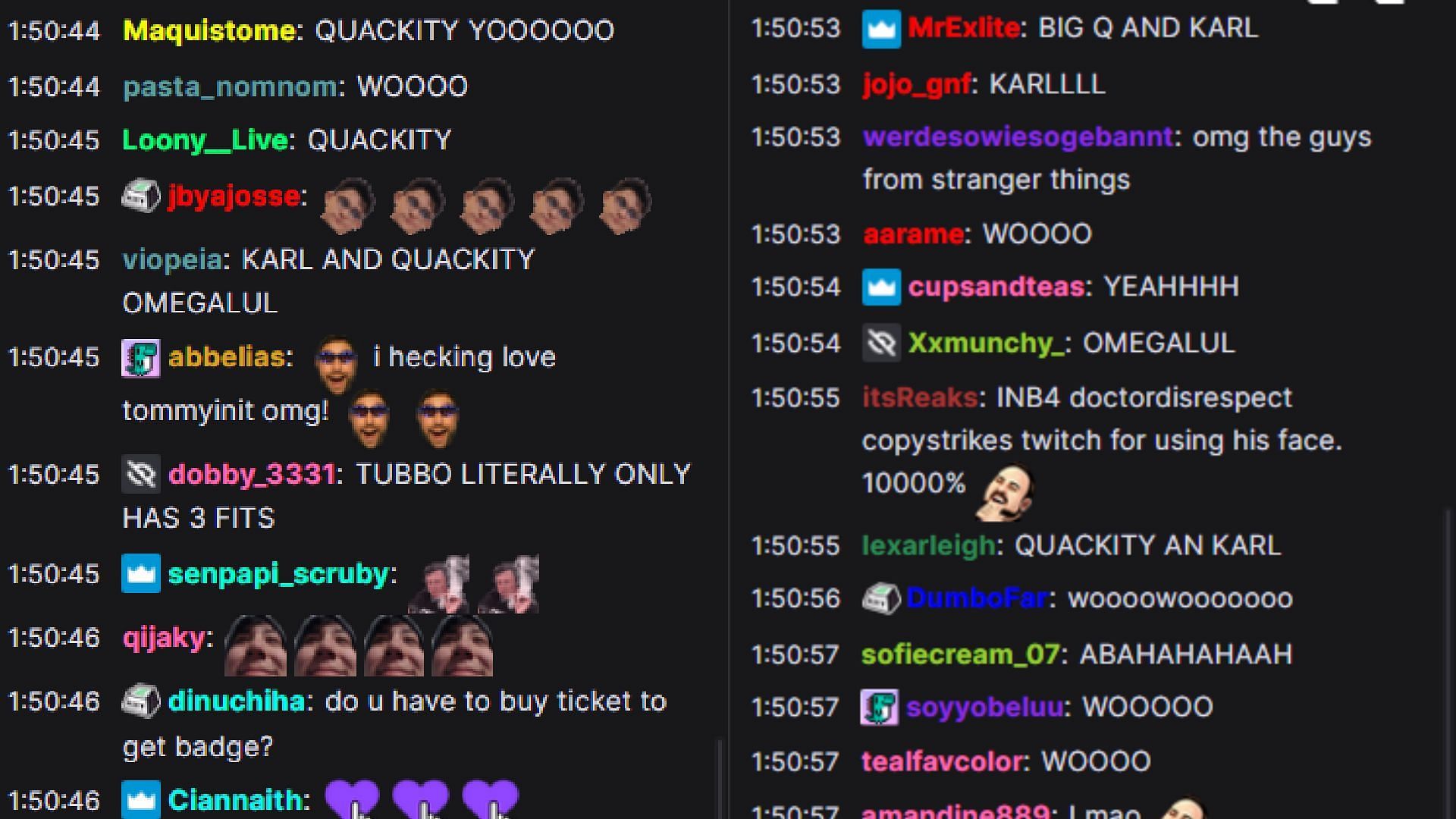 Chat reacting to Karl and Quackity(Image via Twitch)
