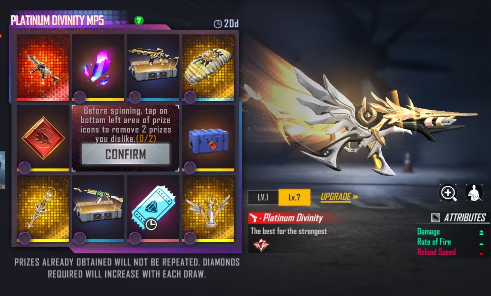 MP5 Platinum Divinity is one of the ten rewards (Image via Garena)