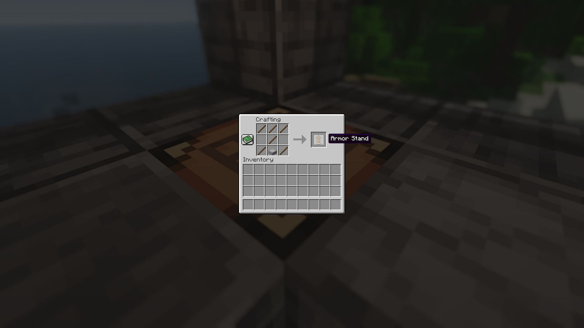 The recipe for an armor stand (Image via Minecraft)