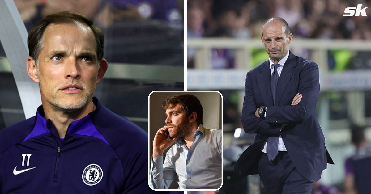 [L-to-R] Chelsea manager Thomas Tuchel and Juventus boss Max Allegri; [inset] Fabrizio Romano