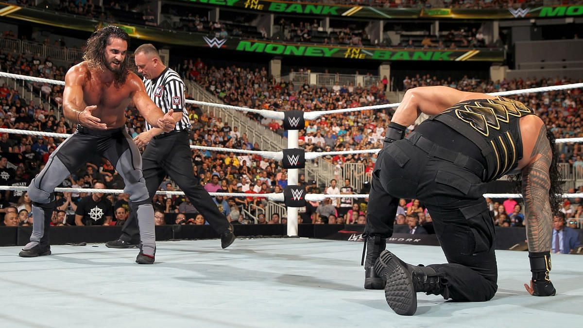 Seth Rollins moments before winning the WWE World Heavyweight Championship