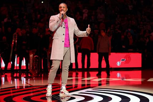 Damian Lillard addressing fans at Portland, Oregon