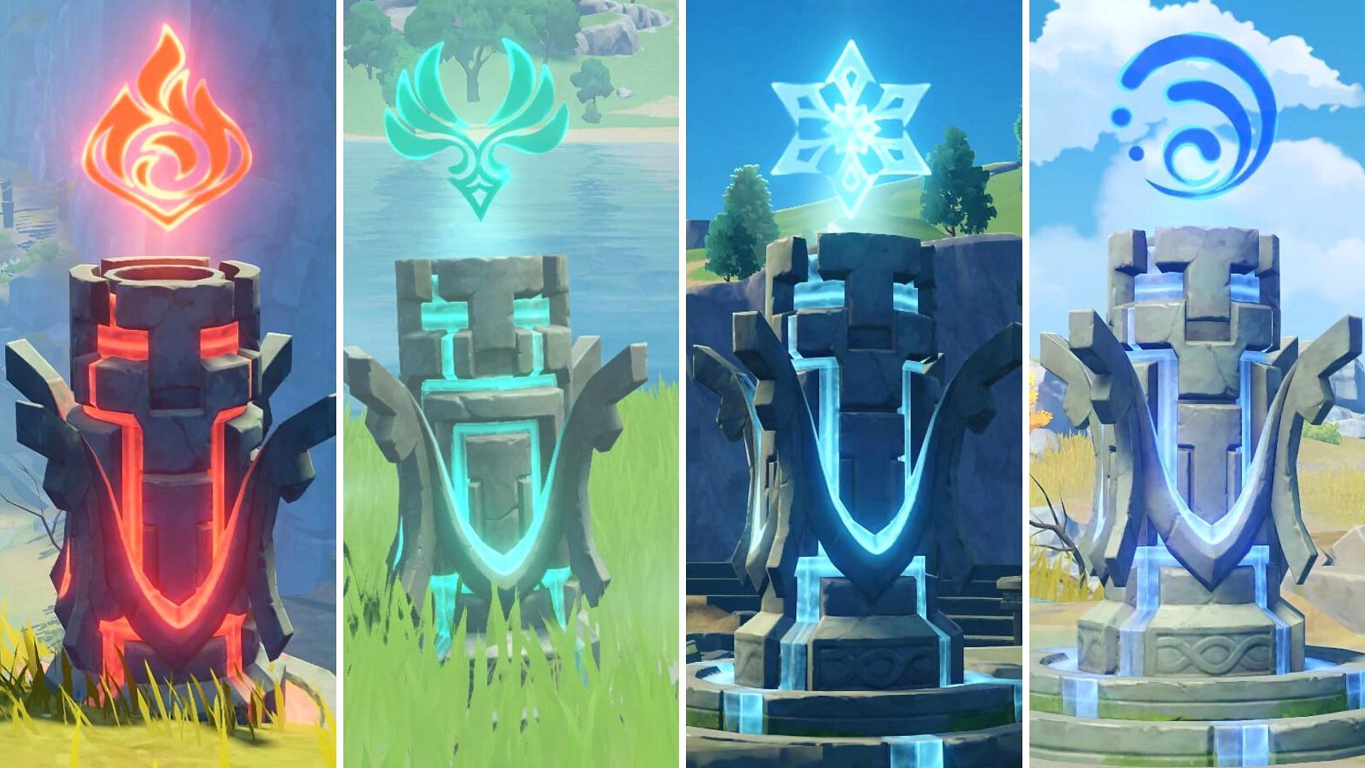 Light up the elemental totems in this order to complete puzzle (Image via Genshin Impact)