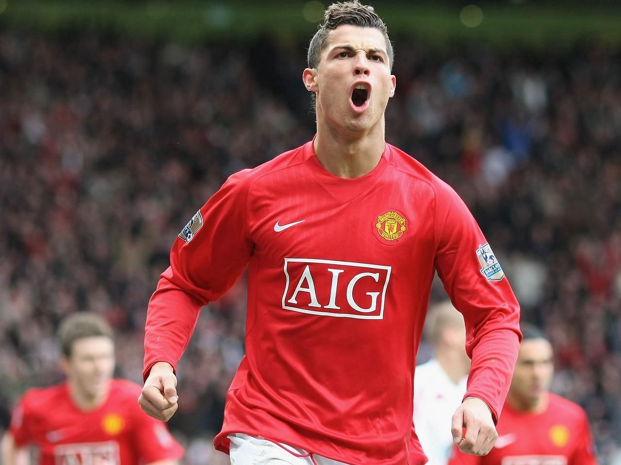 Cristiano Ronaldo in the home kit for 2007-08