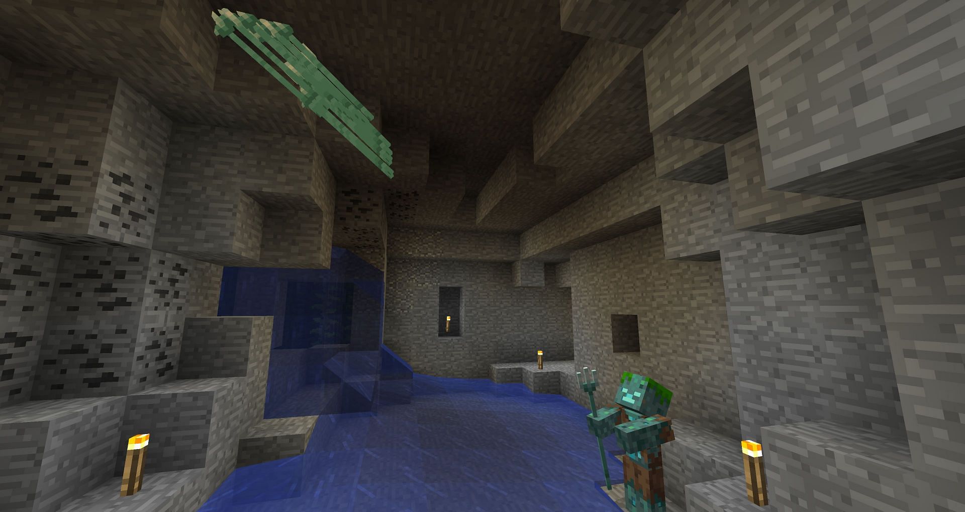 A trident drowned attacking a player through a wall (Image via Minecraft)
