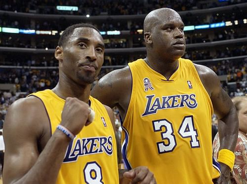 LA Lakers legends Kobe Bryant, left, and Shaquille O'Neal