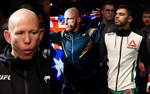 Josh Emmett (L); Alexander Volkanovski (M); Yair Rodriguez (R)