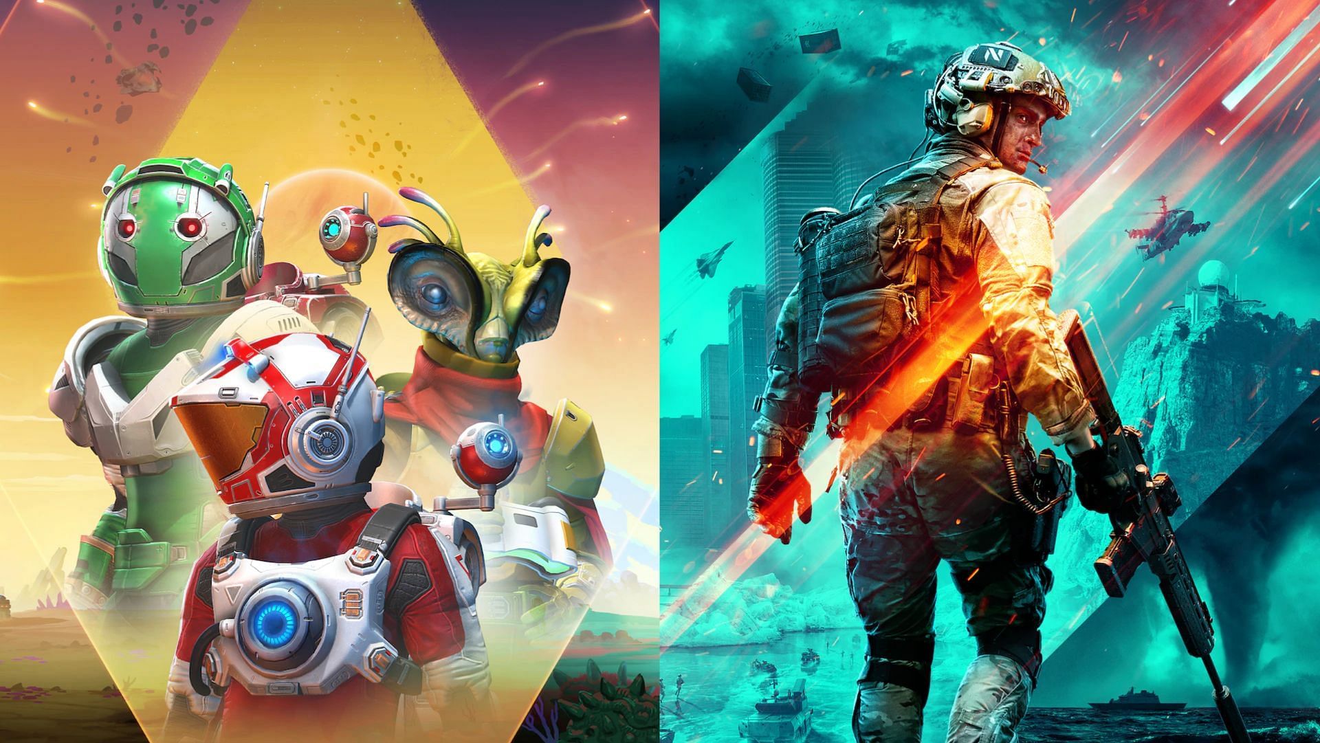 No Man&#039;s Sky and Battlefield 2042 are both video games that were launched in a broken state (Image via Hello Games, DICE)