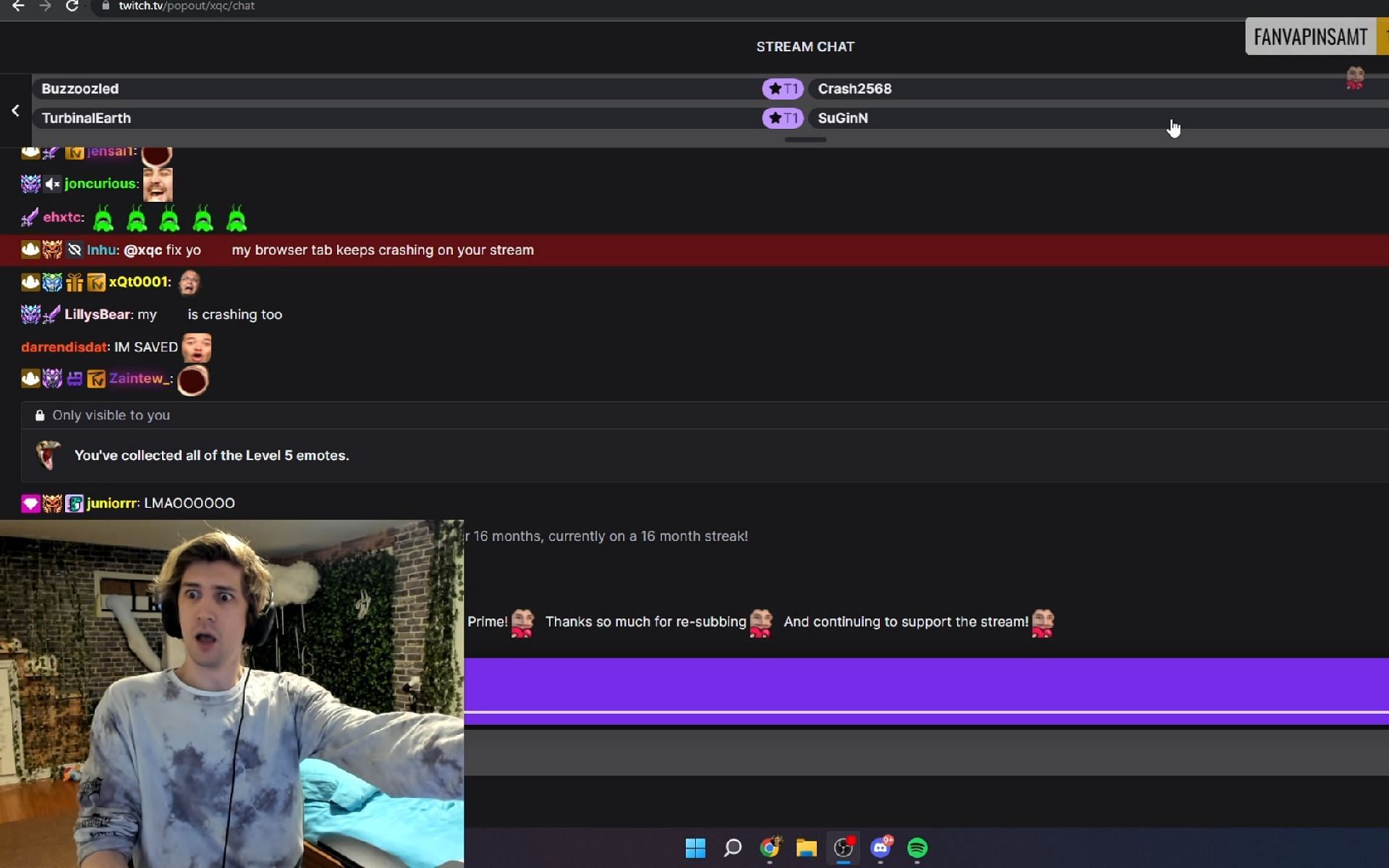 xQc reacts to Twitch&#039;s new subscriber notification system (Image via xQc/Twitch)