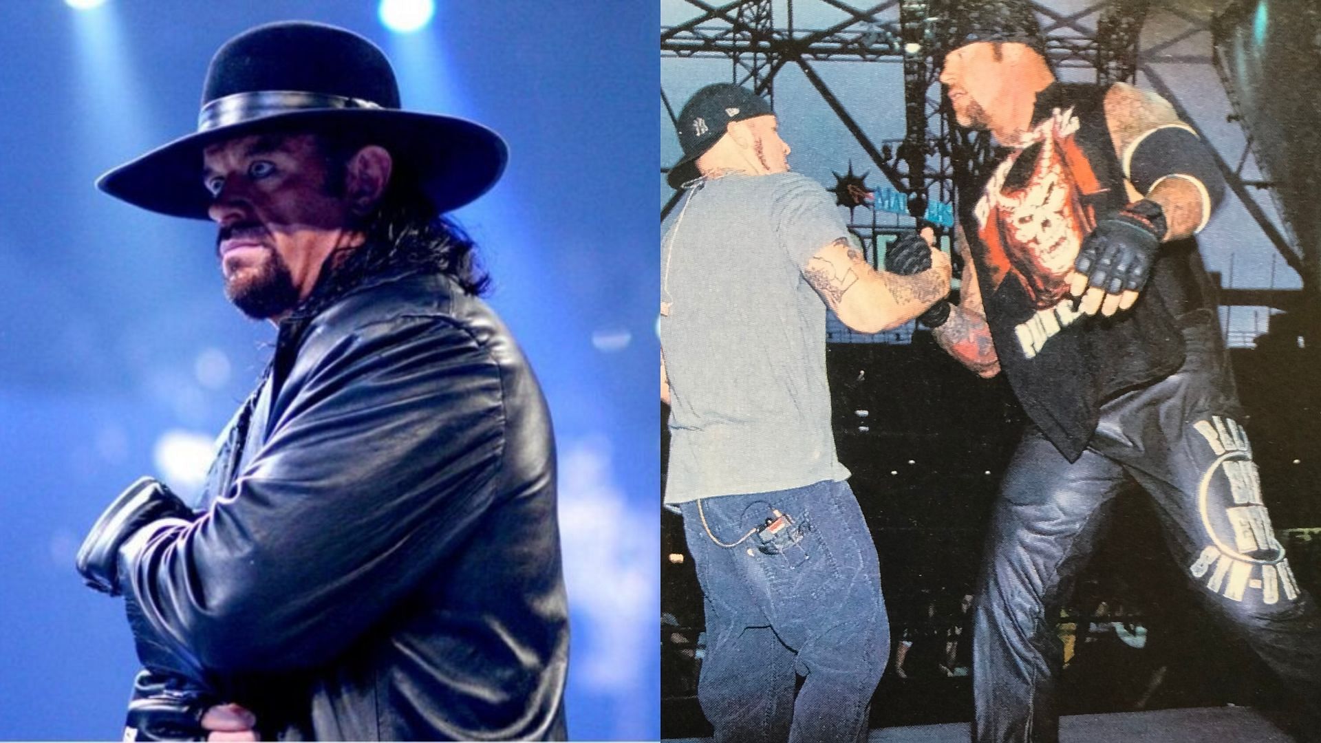 The Undertaker (left), Undertaker greeting Limp Bizkit (right)