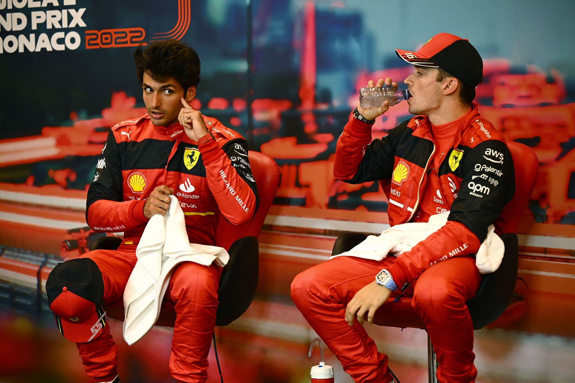 Carlos Sainz (left) and Charles Leclerc (right) during the 2022 F1 Monaco GP weekend. (Photo by Clive Mason/Getty Images)