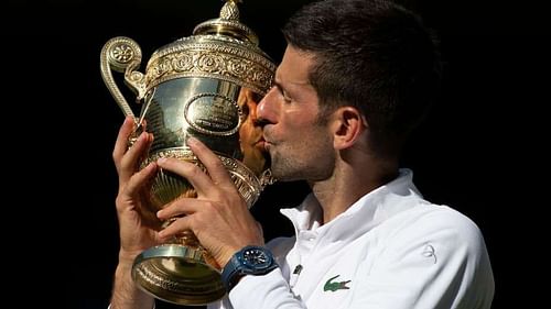 Novak Djokovic with the Wimbledon trophy