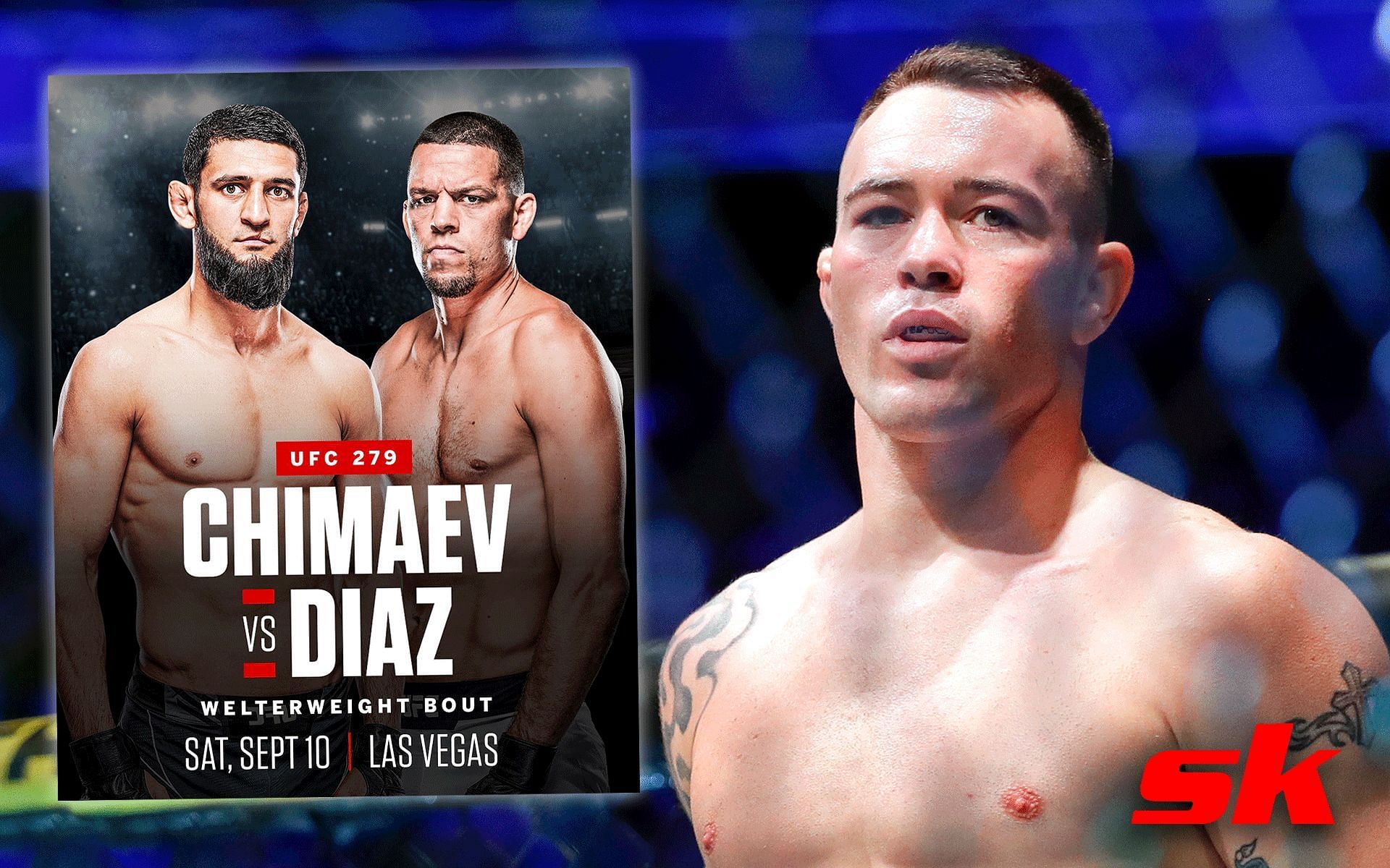 Khamzat Chimaev vs. Nate Diaz poster (L) (via @espnmma on Instagram), Colby Covington (R)