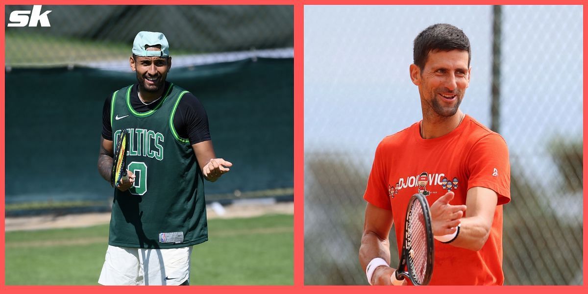 Nick Kyrgios (L) and Novak Djokovic (R)