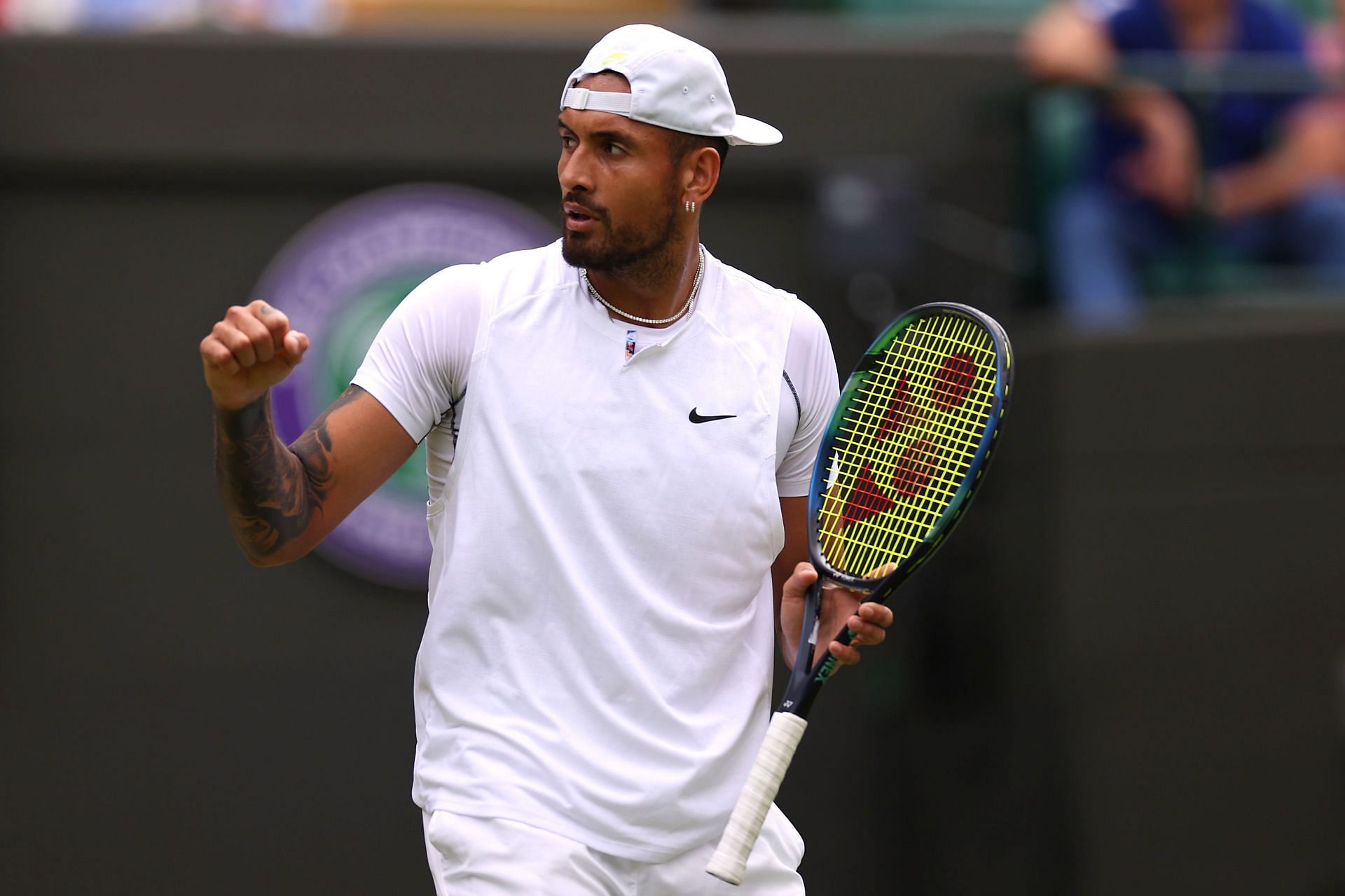 Nick Kyrgios in action at the 2022 Wimbledon Championships.