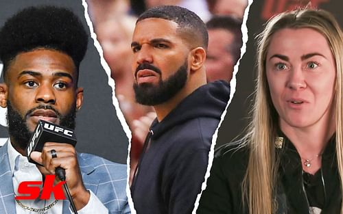 Aljamain Sterling (left), Drake (centre), Molly McCann (right) [Image courtesy of BT Sport UFC on YouTube]