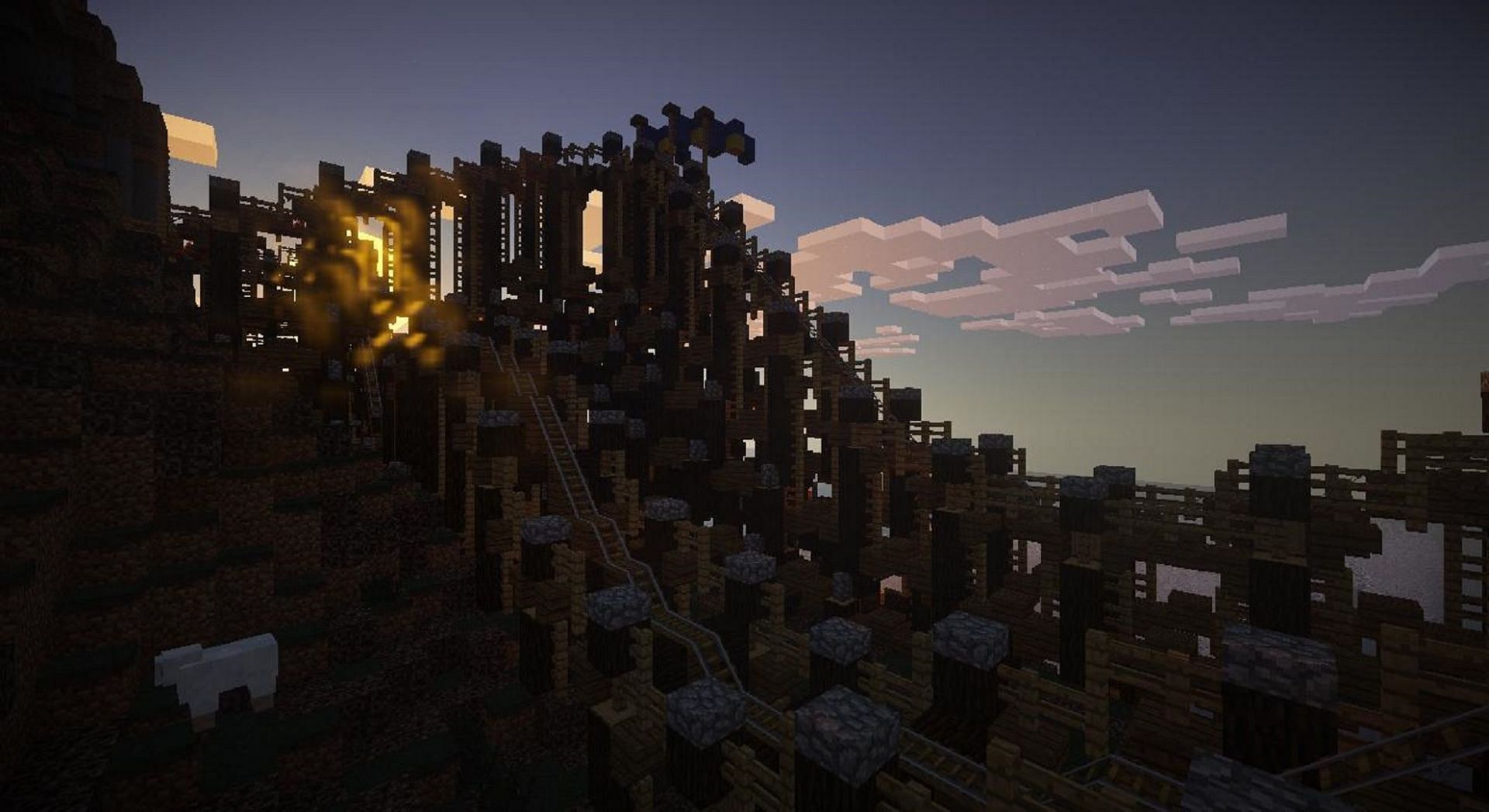 The wooden coaster at sunset (Image via BrauhausDerHoffnung/PlanetMinecraft)