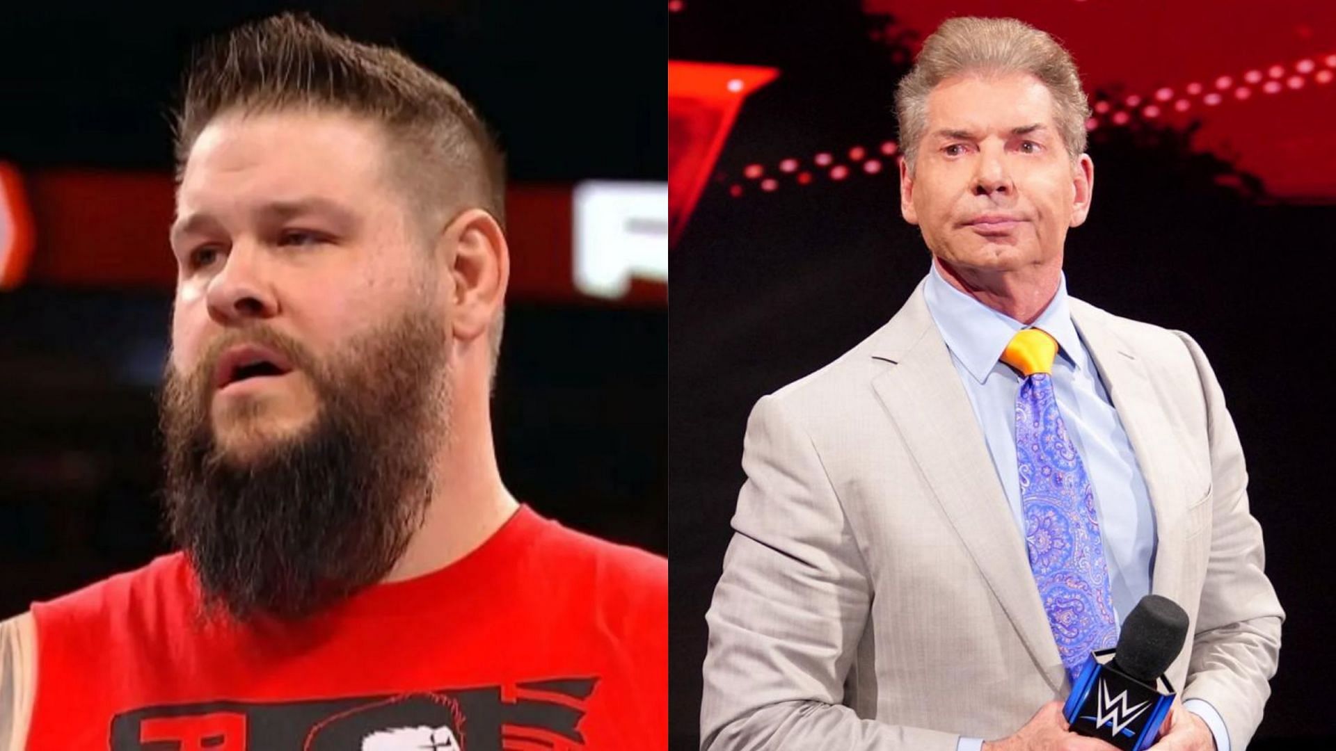 Kevin Owens (left); Vince McMahon (right)