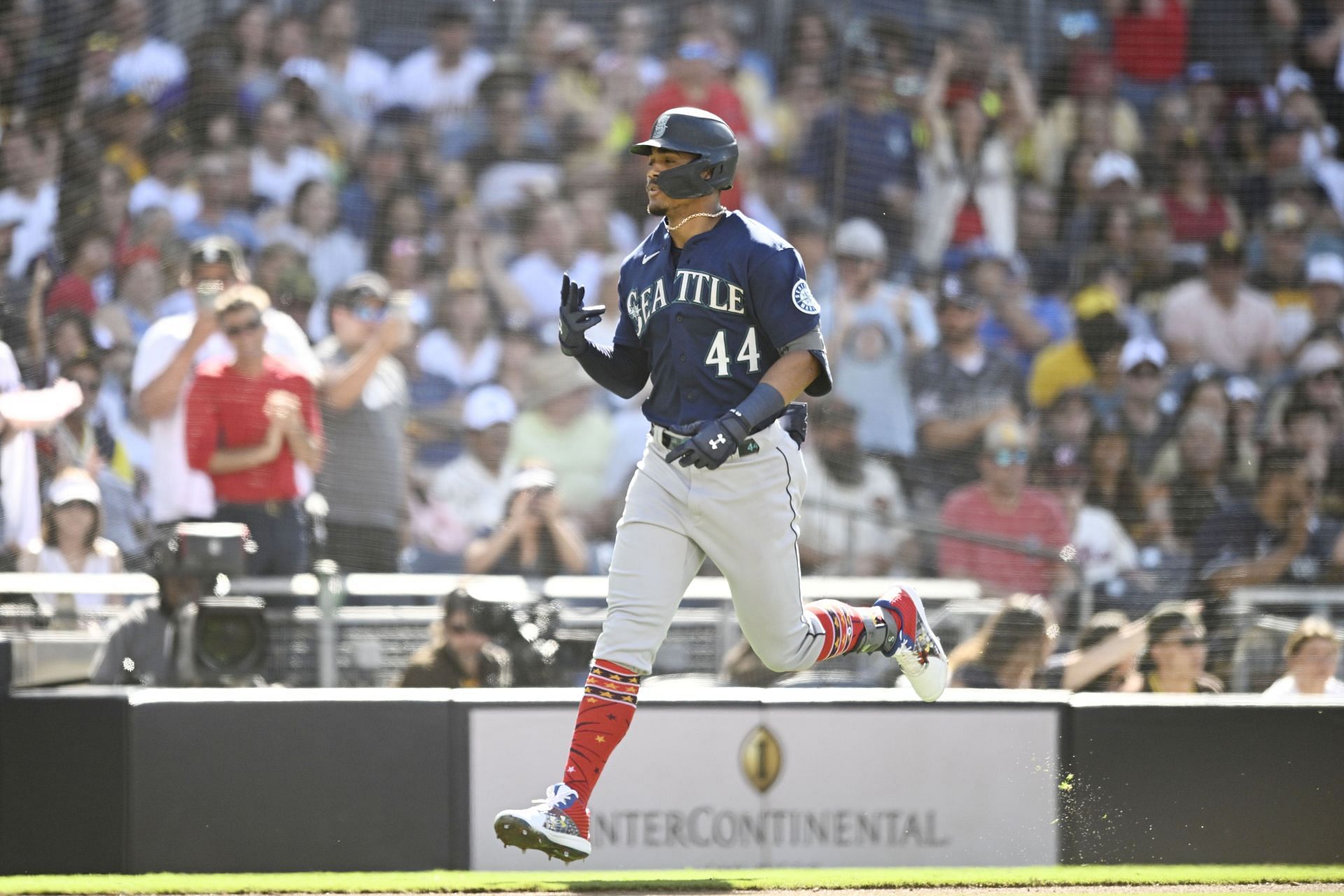 Julio Rodriguez rounds the bases, Seattle Mariners v San Diego Padres.