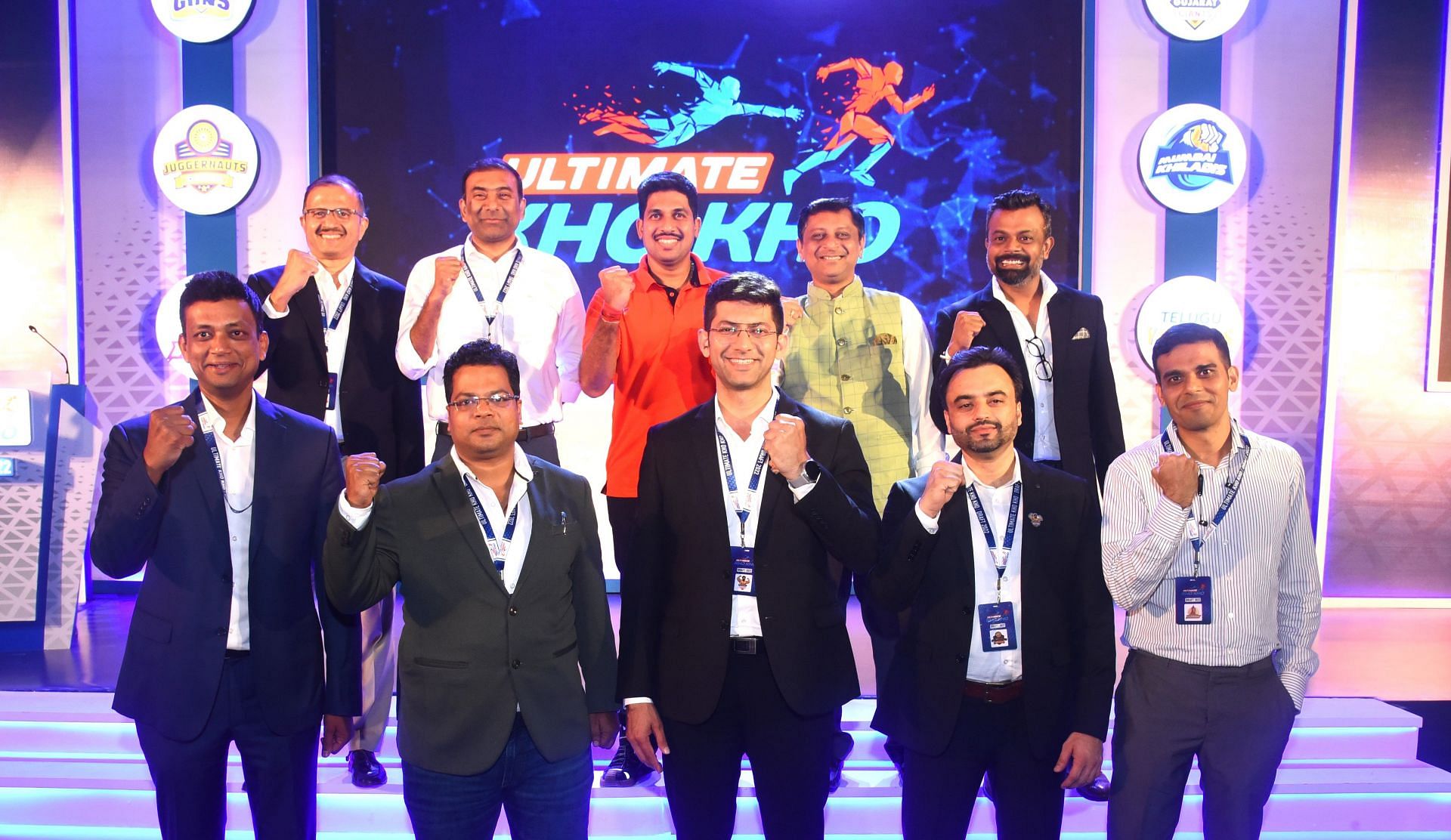 All the franchise owners are jubilant after the successful completion of the draft in Pune on Thursday. (Pic credit: Ultimate Kho Kho)