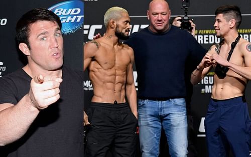 Chael Sonnen (left); Deiveson Figueiredo and Brandon Moreno (right)