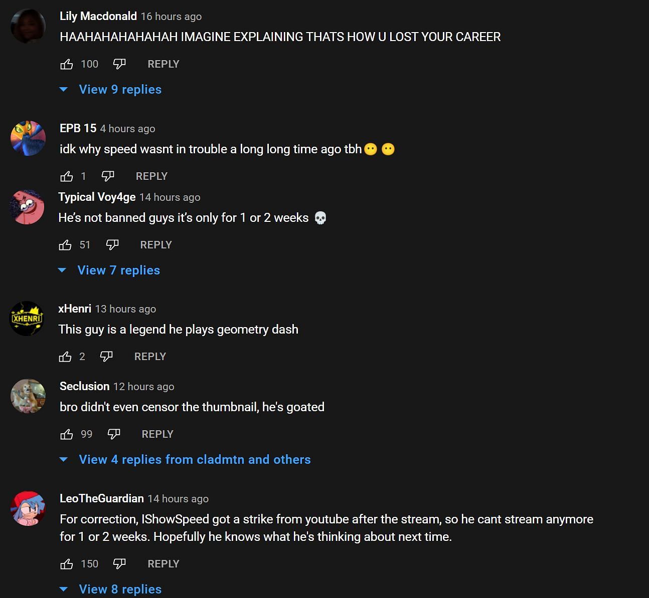 Fans share their thoughts on the alleged streamer ban (Image via cladmtn YouTube)