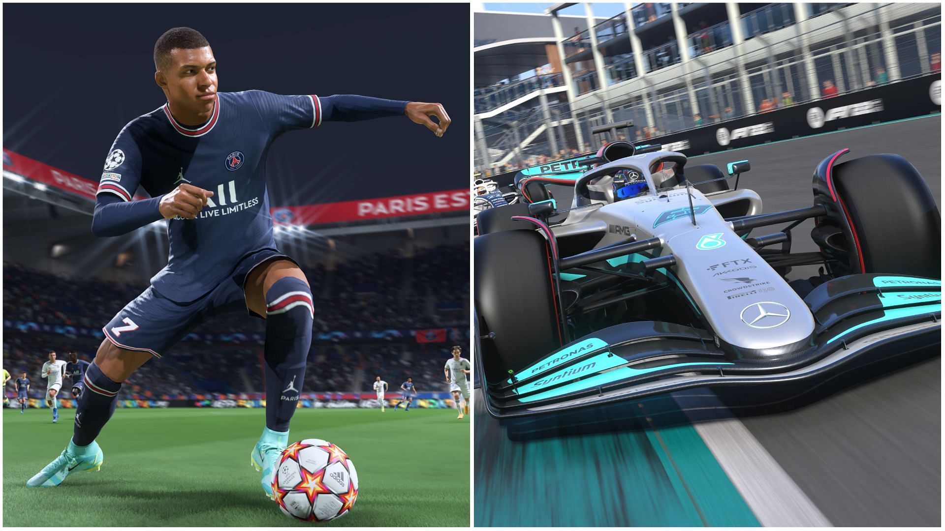 FIFA 22 and F1 22 are two new video games which sports and racing fans can get into (Image via EA and Codemasters)
