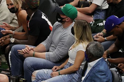 JJ Watt at a Brooklyn Nets v Milwaukee Bucks game