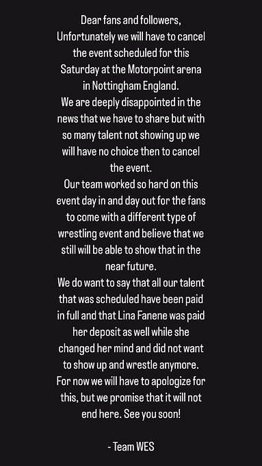 Former WWE Superstar's debut show officially canceled; statement released