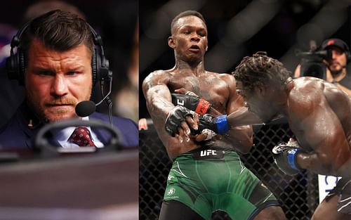 Michael Bisping (L), Israel Adesanya (M), and Jared Cannonier (R)